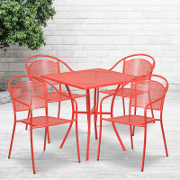 Flash Furniture CO-28SQ-03CHR4-RED-GG 28" Square Table Set with 4 Round Back Chairs in Coral